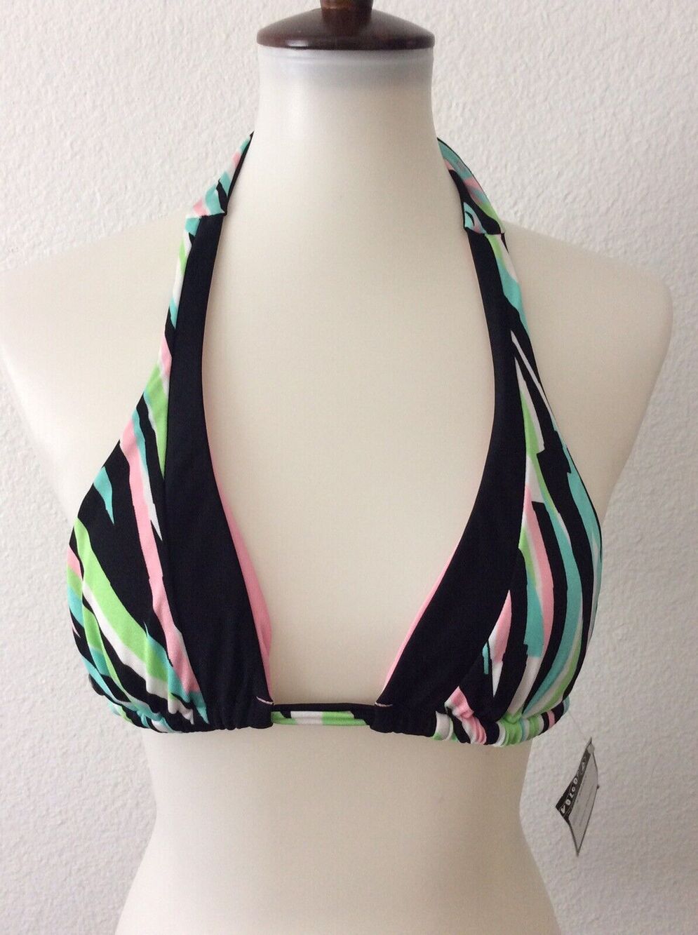 Volcom Swim Striped Halter Bikini Top Beach Summer Poolside